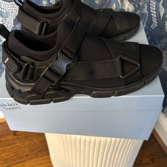 Prada Womens Neoprene Buckle Sneakers 38.5 Black - Picture 2 of 7